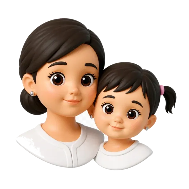 Mother and daughter with matching stud earrings